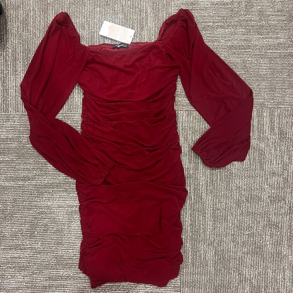 Amazon Essentials Red Ruched Bodycon Dress